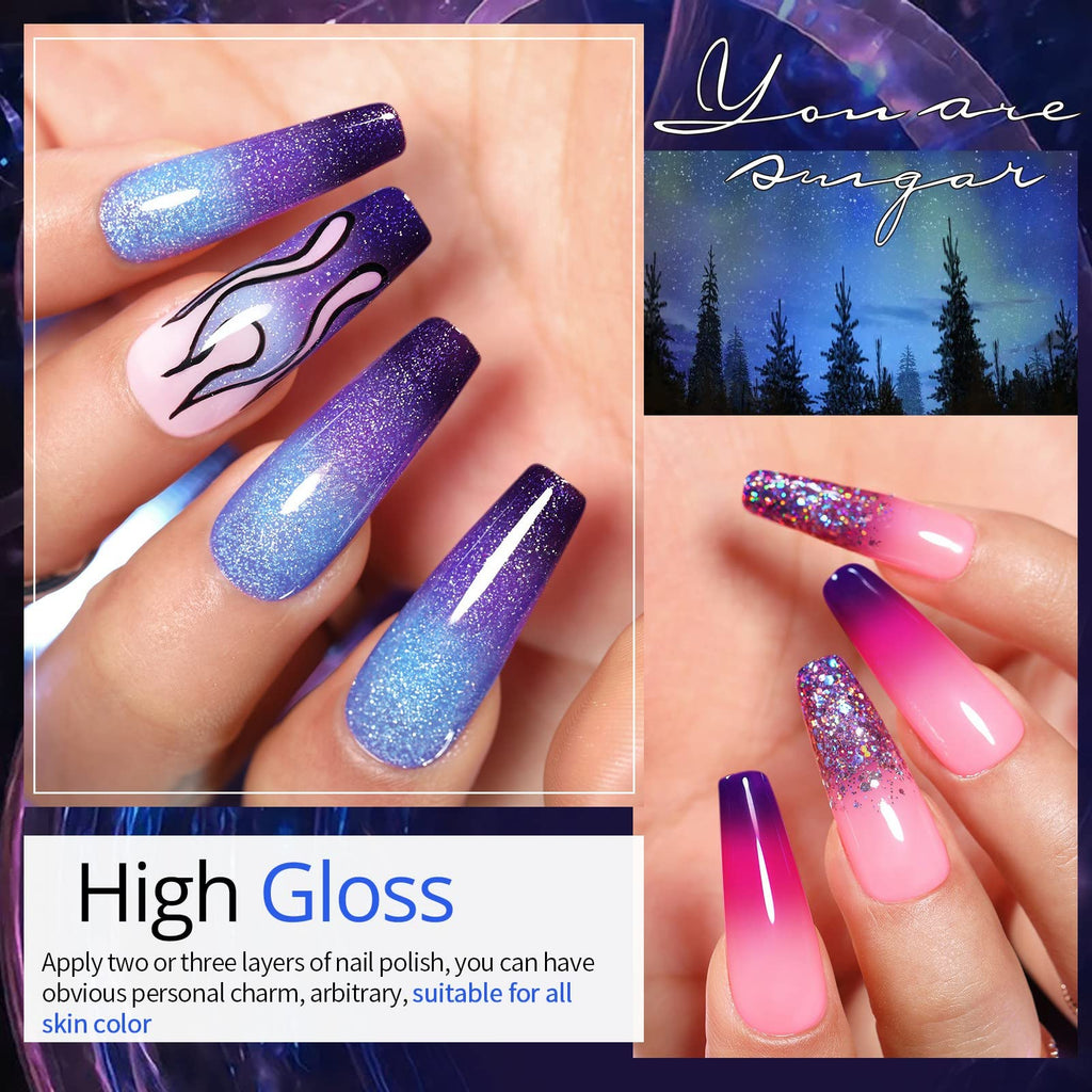 UR SUGAR Glitter Gel Nail Polish Set – 6 Colors Magnetic & Color-Changing Gel Kit (Soak-Off)