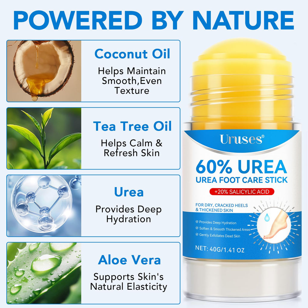 Uruses 2Pack Urea Cream 60% + Salicylic Acid 2% Foot Care Stick – Hydrating Heel Balm