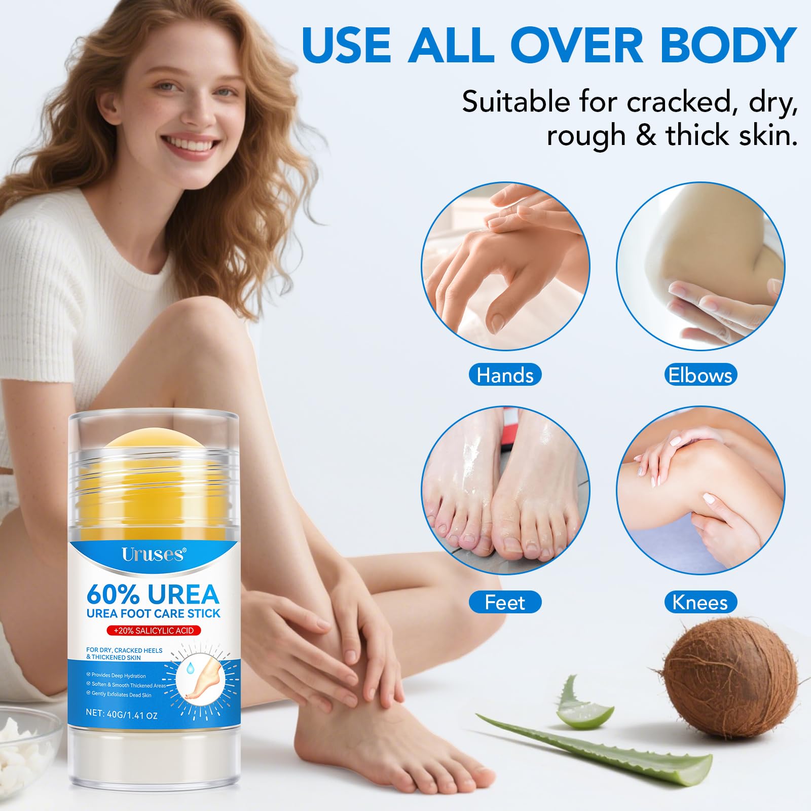 Uruses 2Pack Urea Cream 60% + Salicylic Acid 2% Foot Care Stick – Hydrating Heel Balm