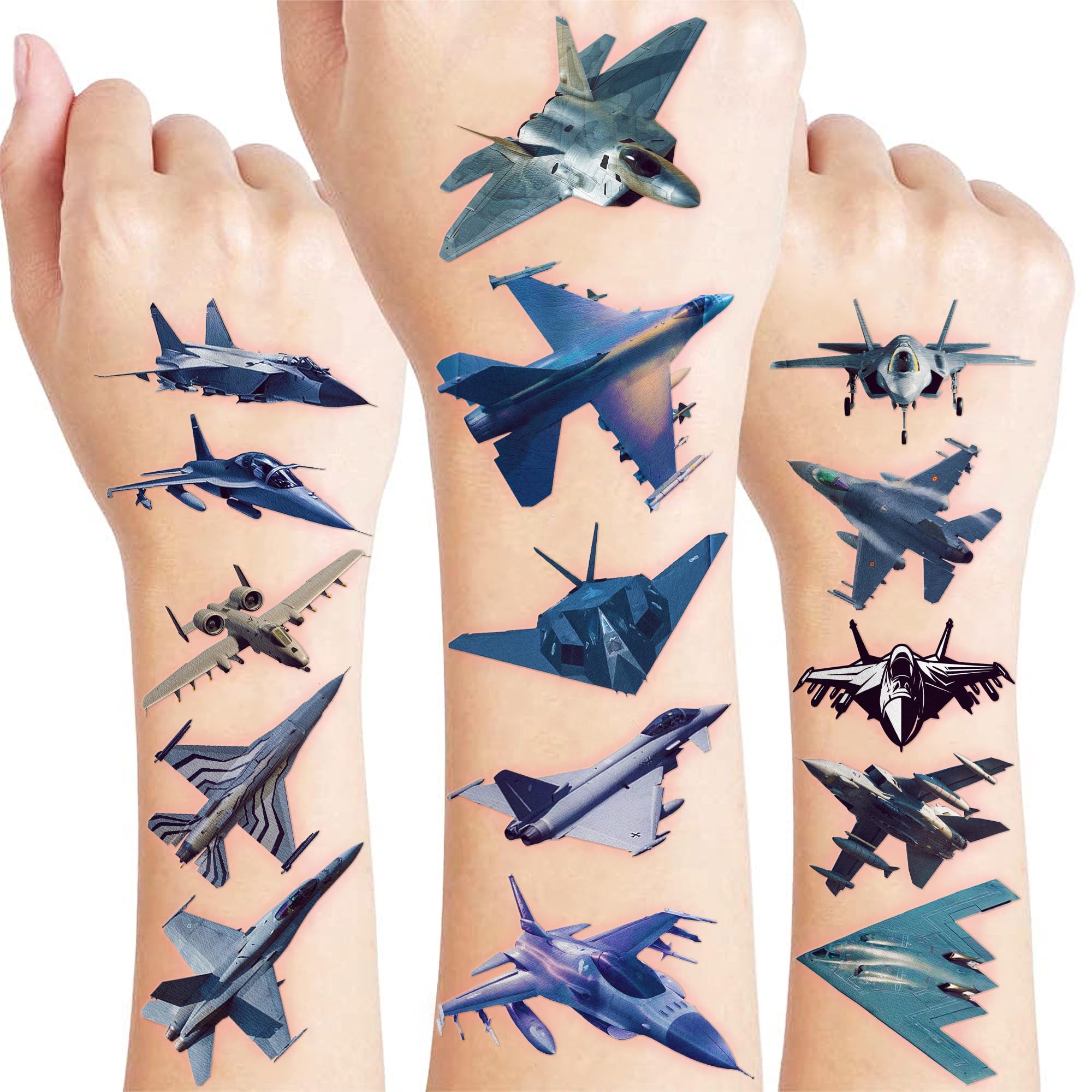 96 PCS US Airplane Jet Fighter Temporary Tattoos – Party Favors & Decorations for Kids and Adults