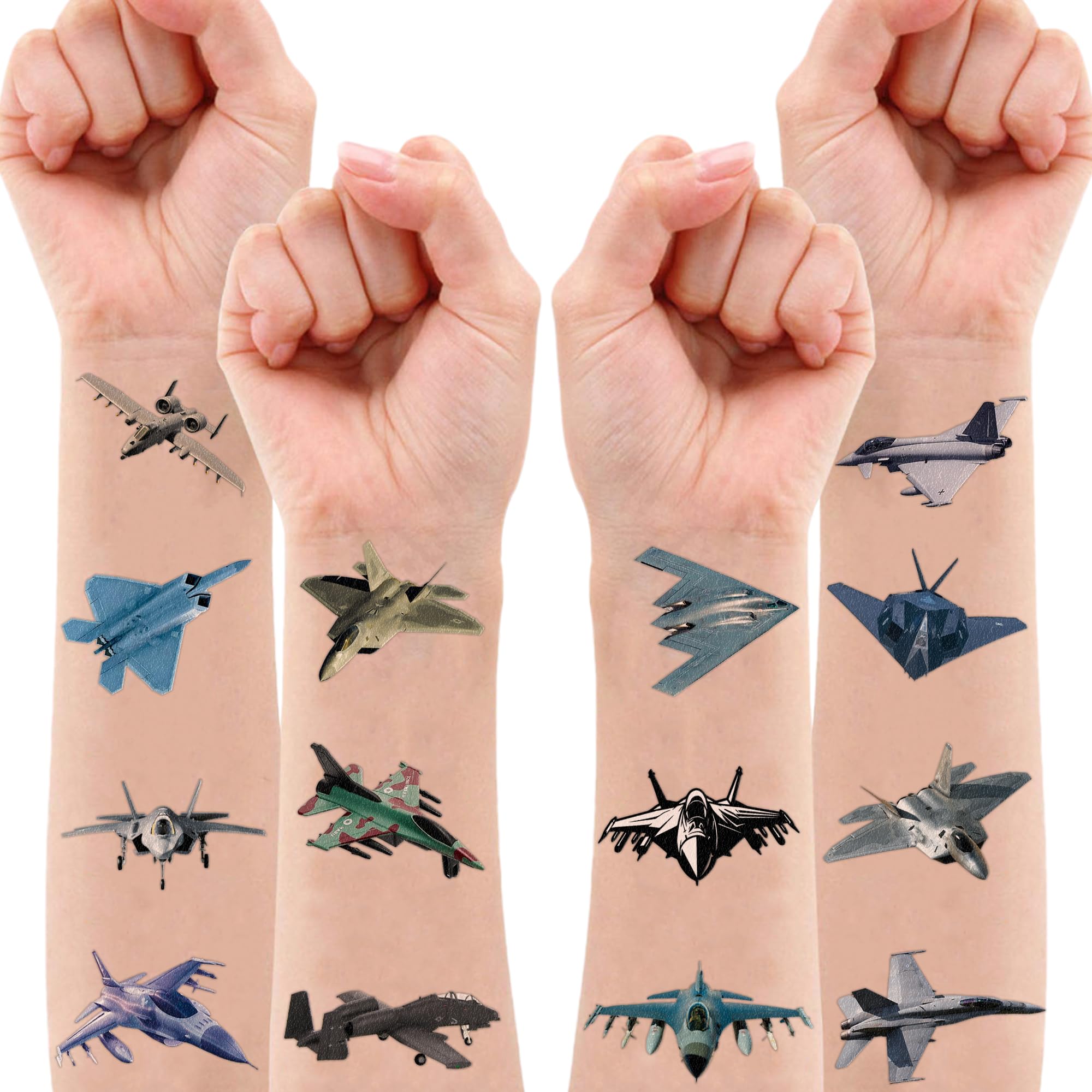 96 PCS US Airplane Jet Fighter Temporary Tattoos – Party Favors & Decorations for Kids and Adults