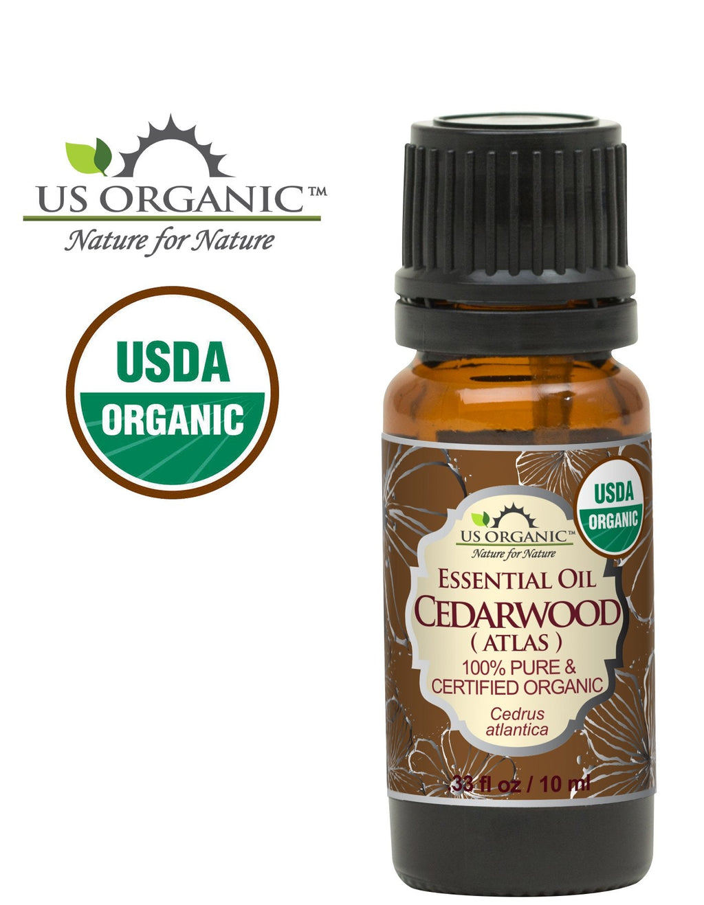 US Organic 100% Pure Cedarwood Essential Oil (Atlas) – USDA Organic, Steam Distilled, 10 ml