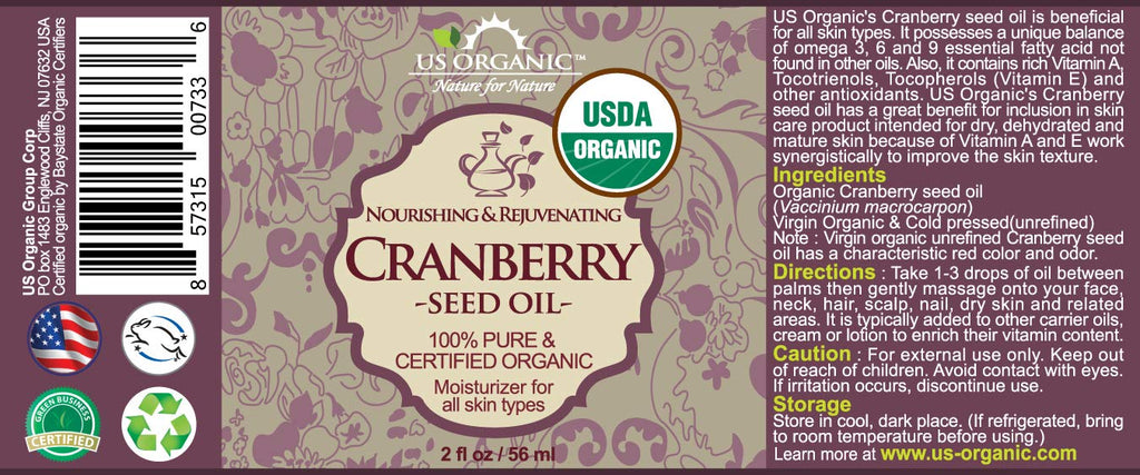 US Organic Cranberry Seed Oil – 100% Organic, Cold-Pressed, 2 oz