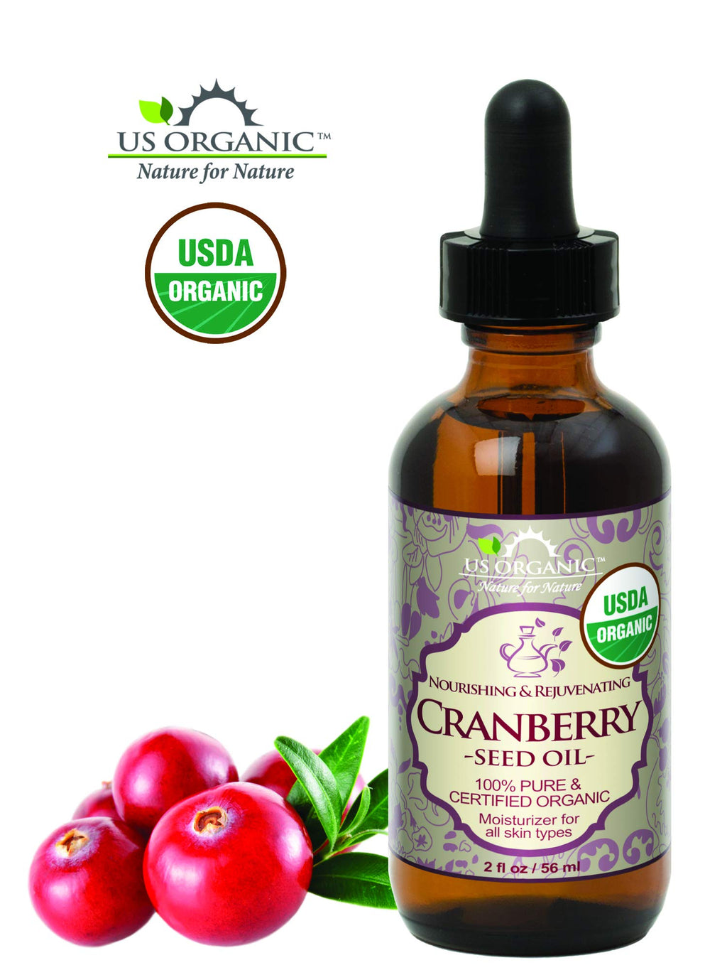 US Organic Cranberry Seed Oil – 100% Organic, Cold-Pressed, 2 oz