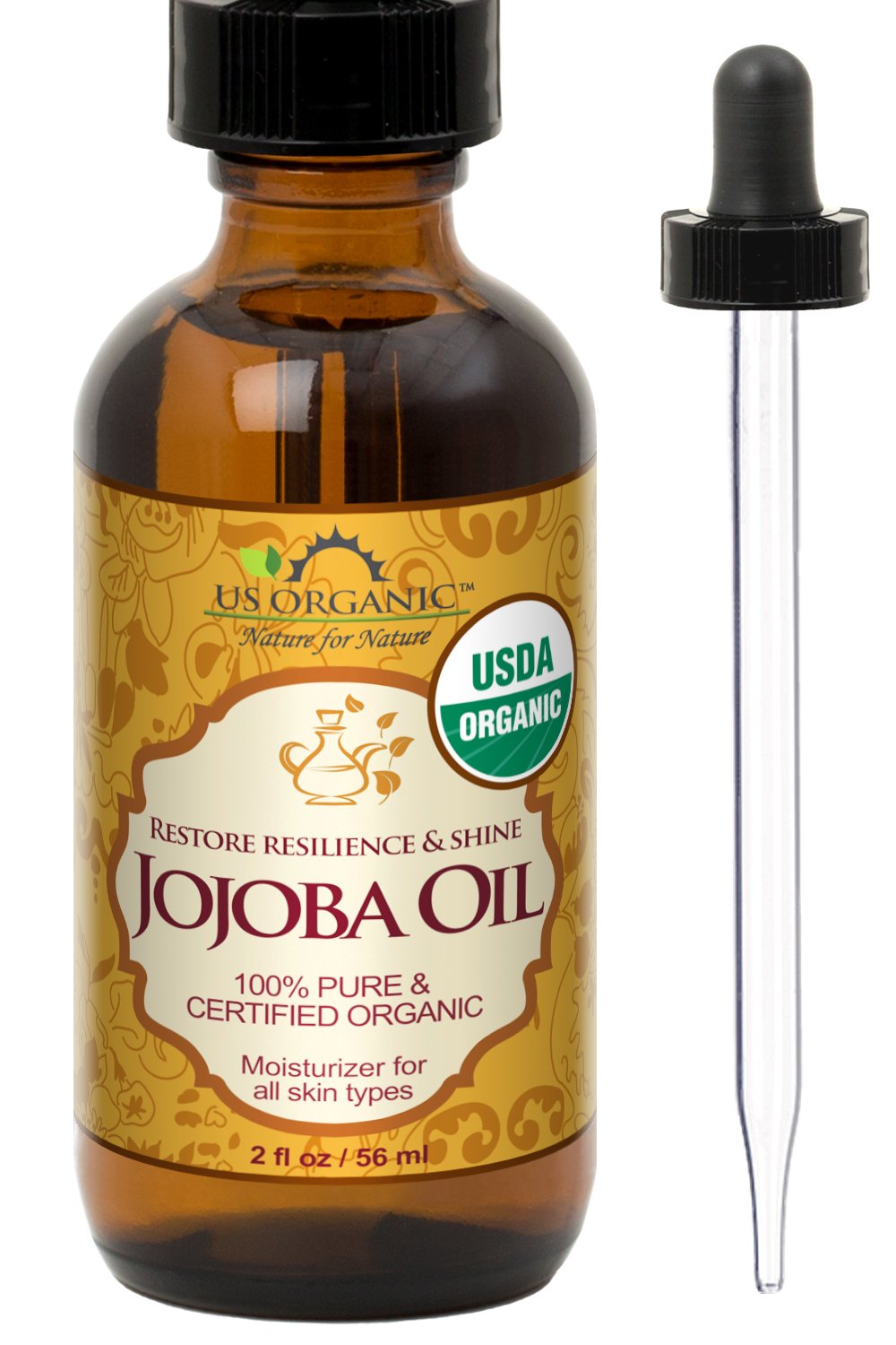 US Organic Jojoba Oil – 100% Pure USDA Organic, Cold-Pressed Virgin, 2oz (56ml)