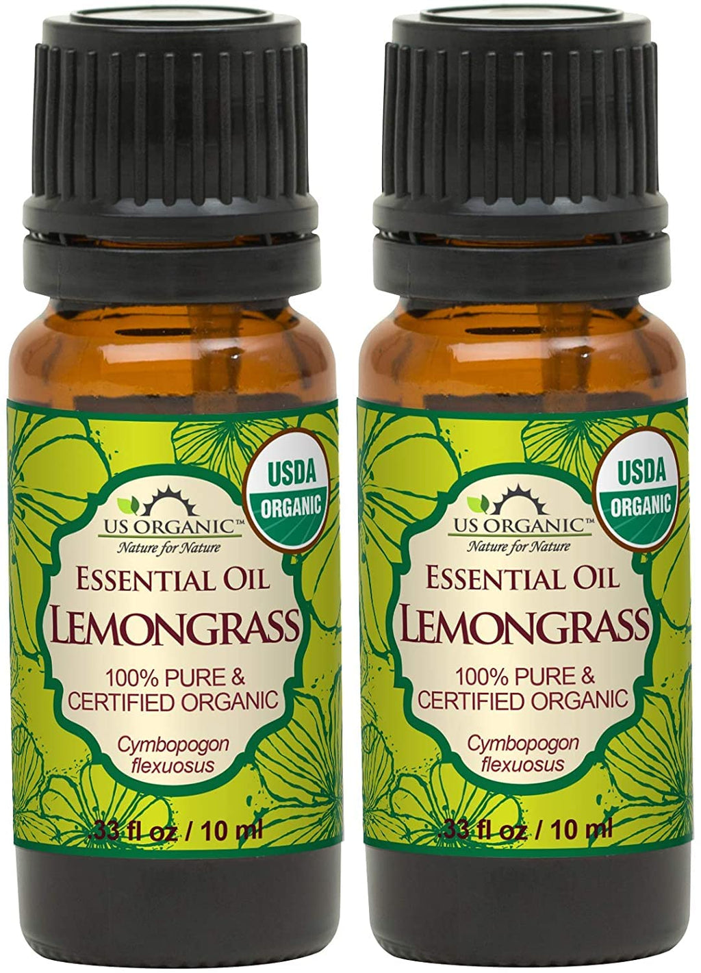 US Organic 100% Pure Lemongrass Essential Oil – USDA Organic, Steam Distilled, 10ml (Pack of 2)