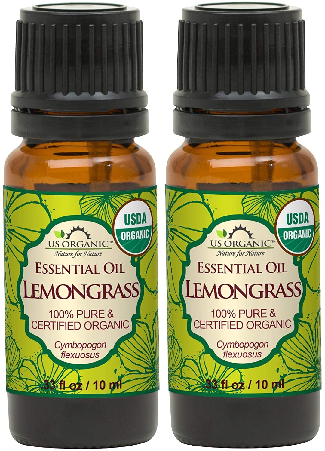 US Organic 100% Pure Lemongrass Essential Oil – USDA Organic, Steam Distilled, 10ml (Pack of 2)