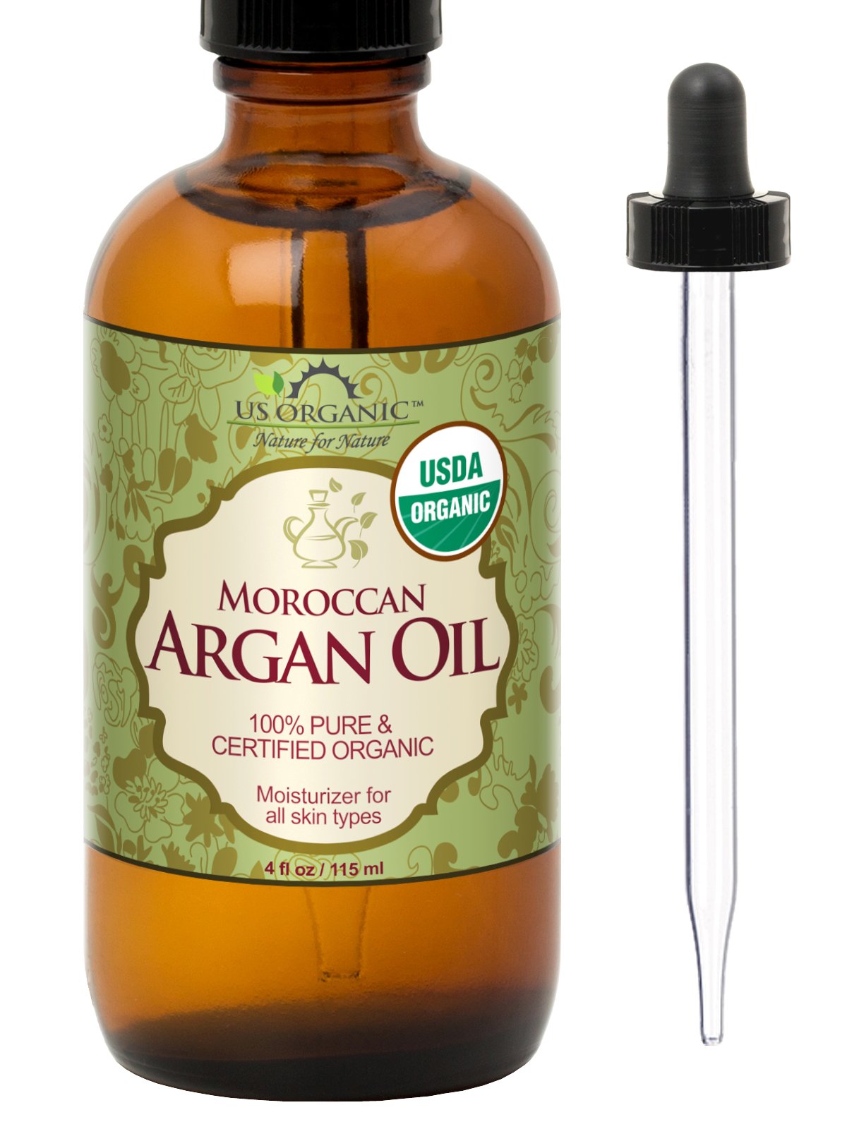 US Organic Moroccan Argan Oil – Cold-Pressed Virgin, USDA Organic, 4 oz Amber Bottle