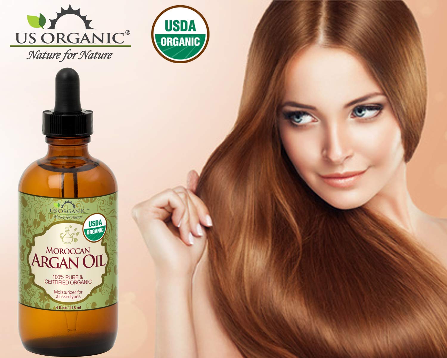 US Organic Moroccan Argan Oil – Cold-Pressed Virgin, USDA Organic, 4 oz Amber Bottle