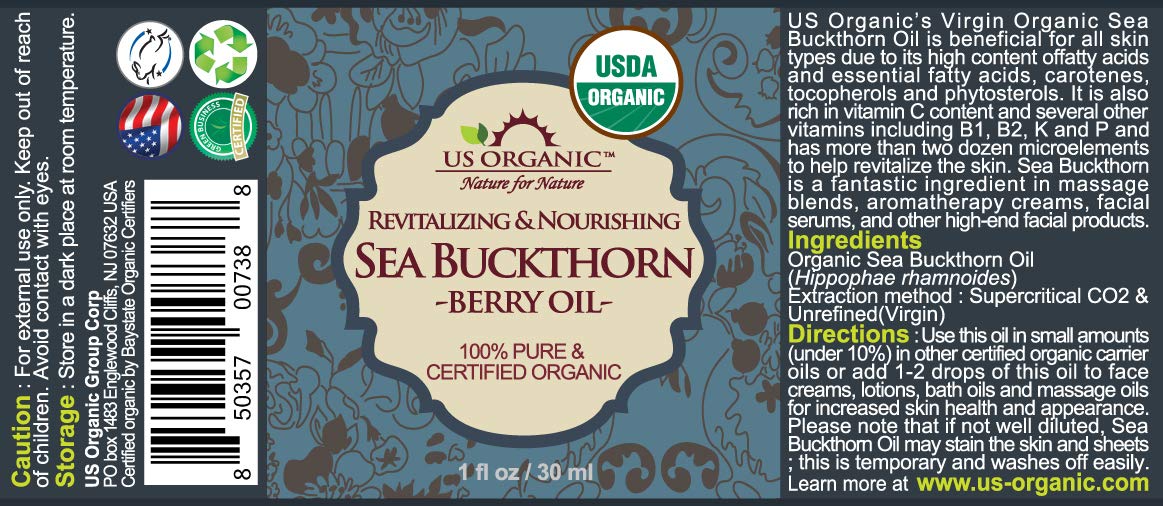 US Organic Sea Buckthorn Berry Oil – 100% Pure, USDA Organic, Supercritical CO2 Extracted, 1 oz