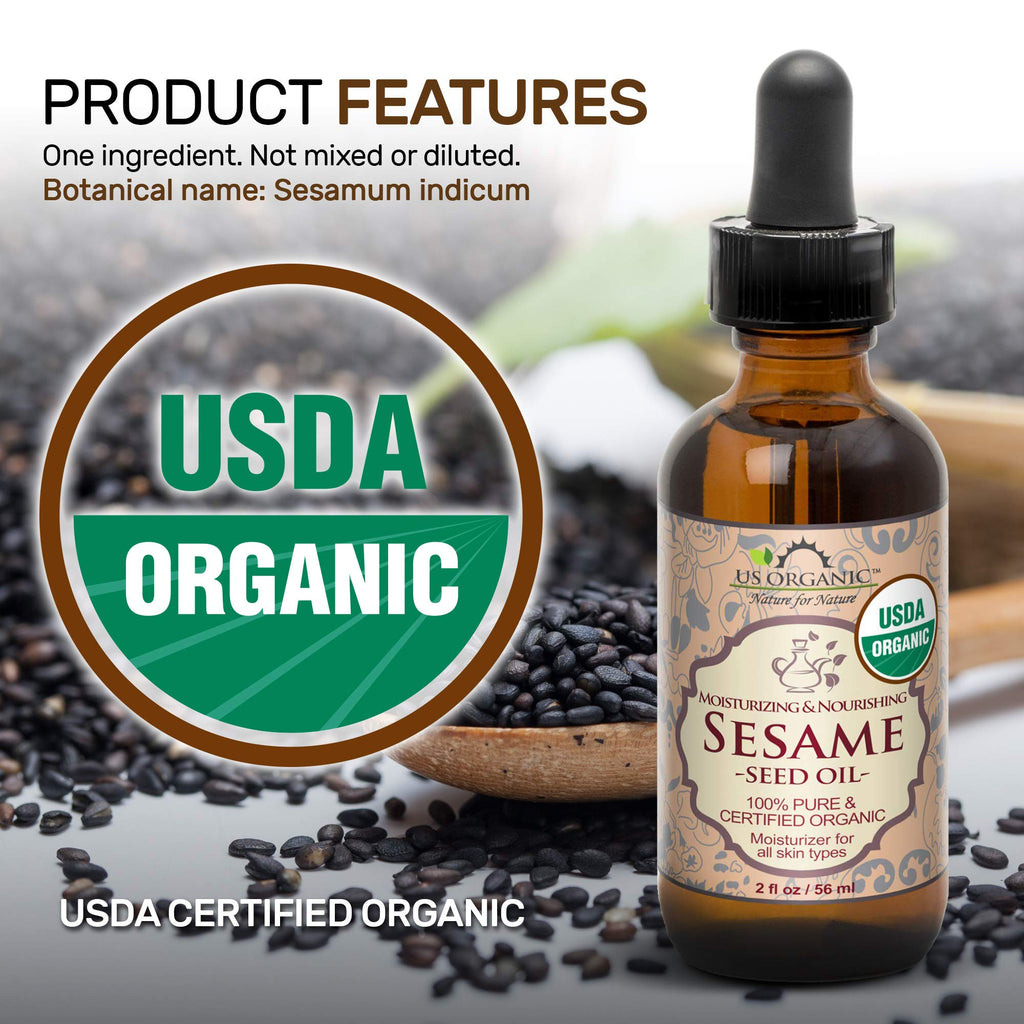 US Organic Sesame Seed Oil – USDA Organic, Untoasted, Unrefined Virgin, Cold-Pressed (4 oz) Amber Bottle with Dropper