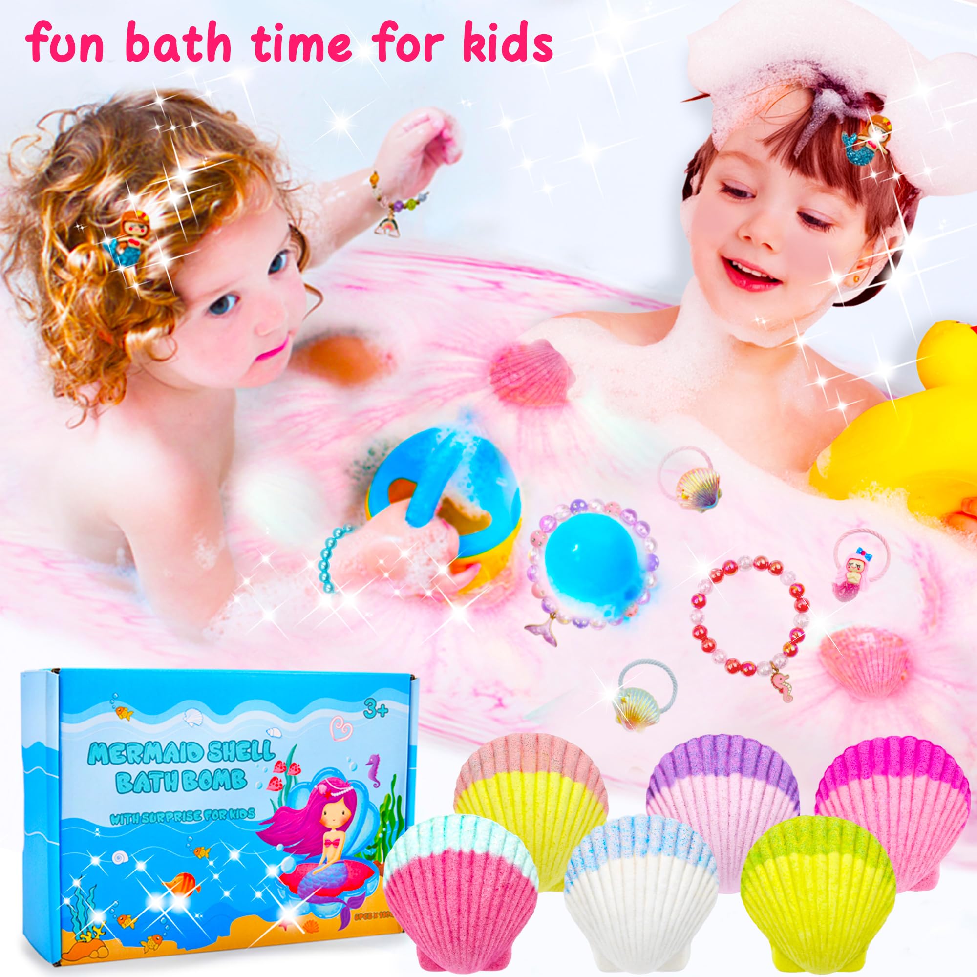 Usand Mermaid Bath Bombs for Kids – 6 Surprises, Natural Fizzy Fun