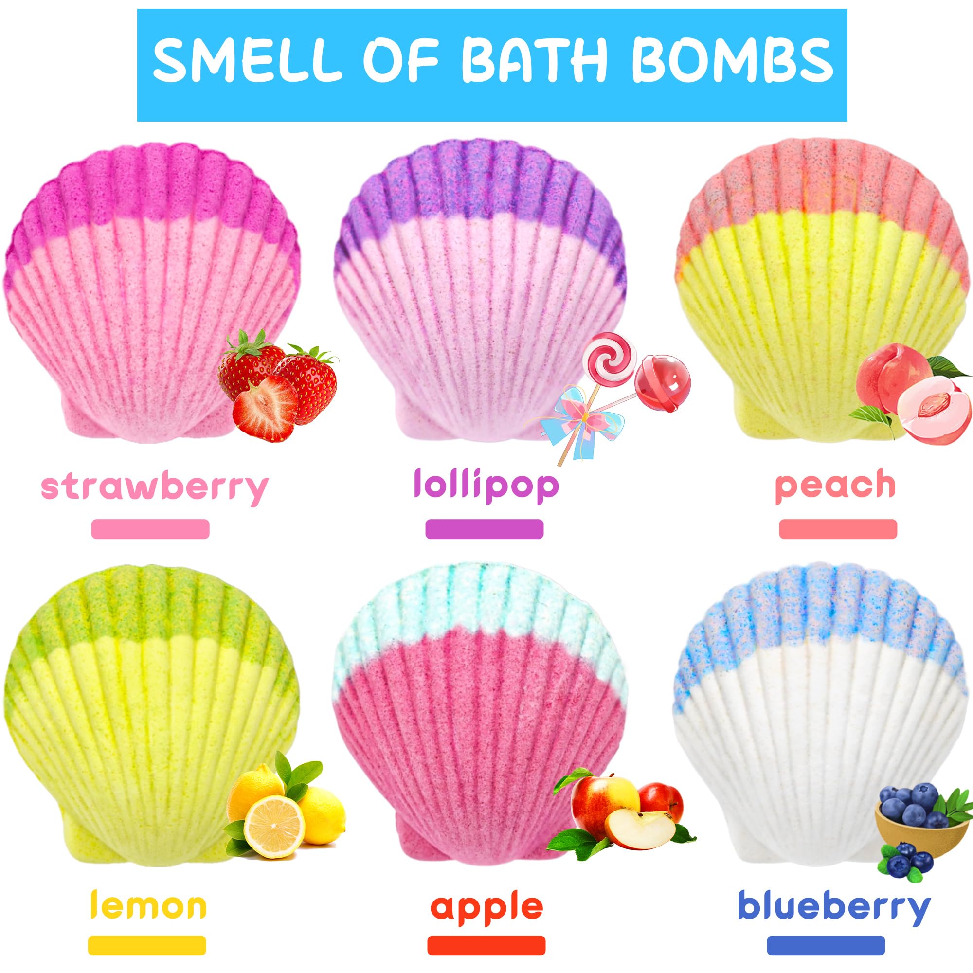 Usand Mermaid Bath Bombs for Kids – 6 Surprises, Natural Fizzy Fun