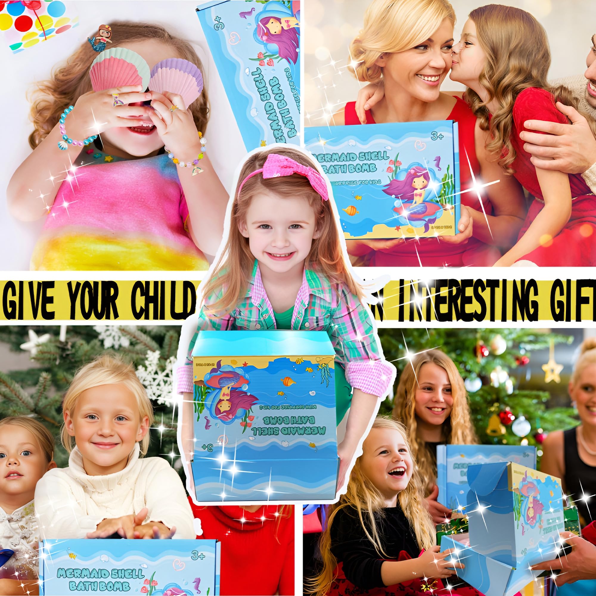 Usand Mermaid Bath Bombs for Kids – 6 Surprises, Natural Fizzy Fun