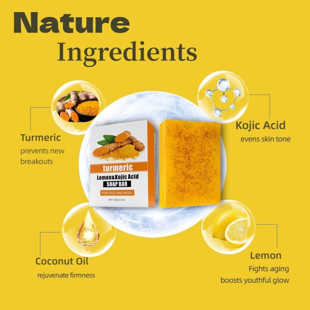 Uselective 2 Pack Turmeric & Lemon Glow Soap Bar – Kojic Acid, Vitamin C, Retinol, 3x Moisturizing, SLS Free