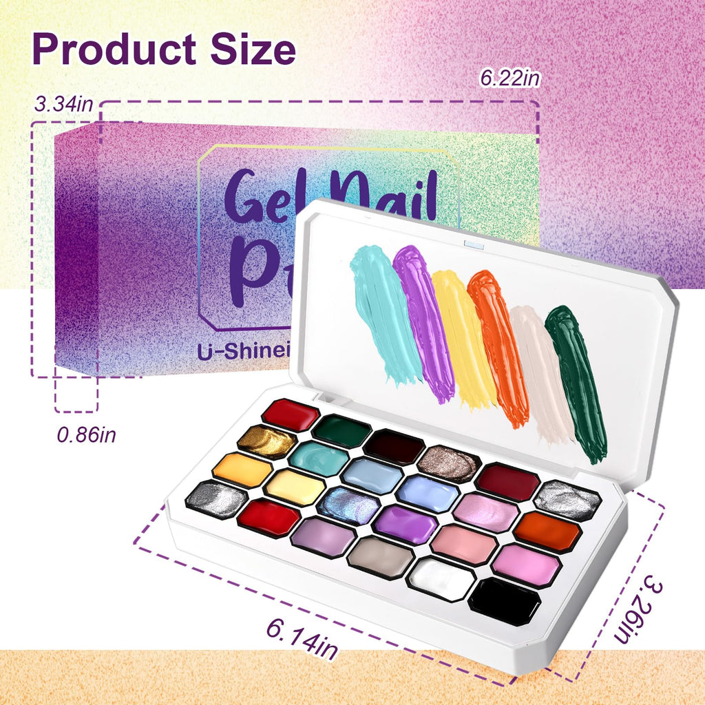 U-Shinein Gradient Painting Gel – 24 Glitter Ombre Colors for Silver & Gold Aura Nails | French Manicure DIY Kit