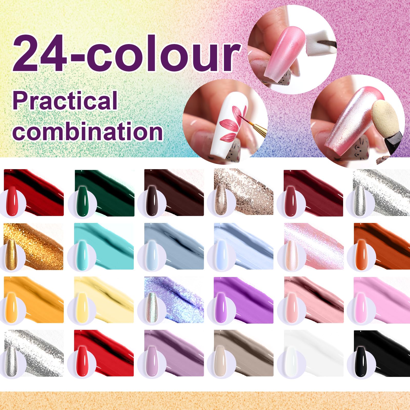 U-Shinein Gradient Painting Gel – 24 Glitter Ombre Colors for Silver & Gold Aura Nails | French Manicure DIY Kit
