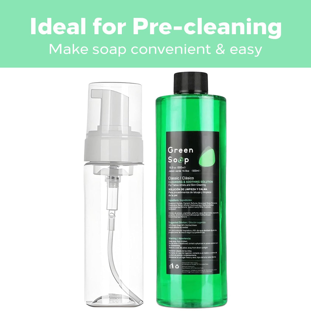 Usiriy Green Soap for Tattooing – 16.9oz Concentrated Formula with 8oz Foam Pump Bottle
