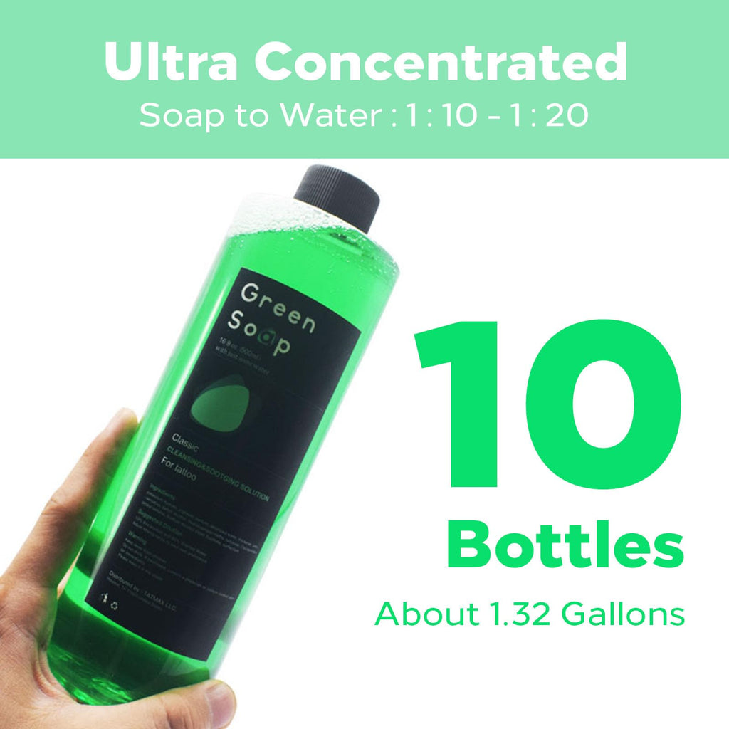 Usiriy Green Soap for Tattooing – 16.9oz Concentrated Formula with 8oz Foam Pump Bottle