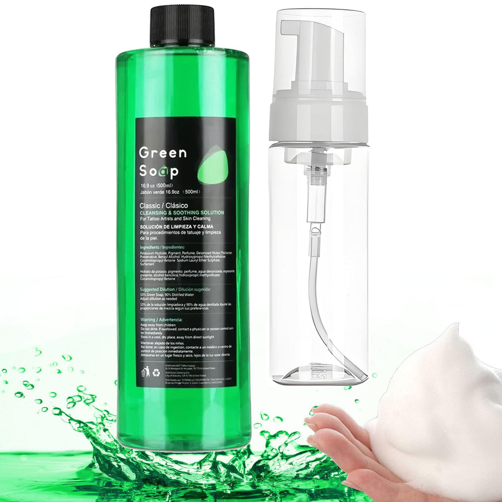 Usiriy Green Soap for Tattooing – 16.9oz Concentrated Formula with 8oz Foam Pump Bottle