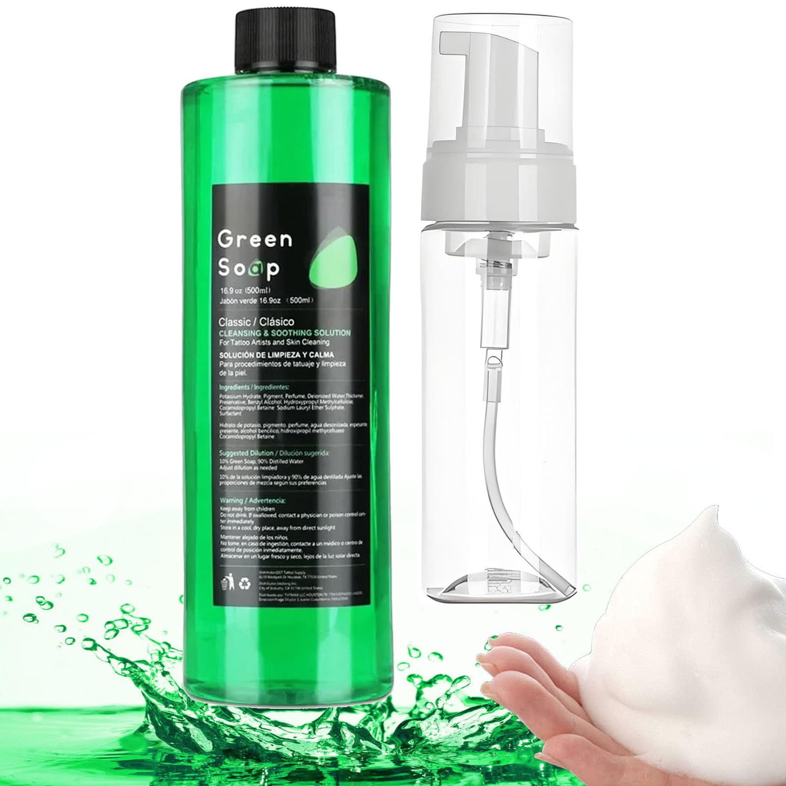Usiriy Green Soap for Tattooing – 16.9oz Concentrated Formula with 8oz Foam Pump Bottle