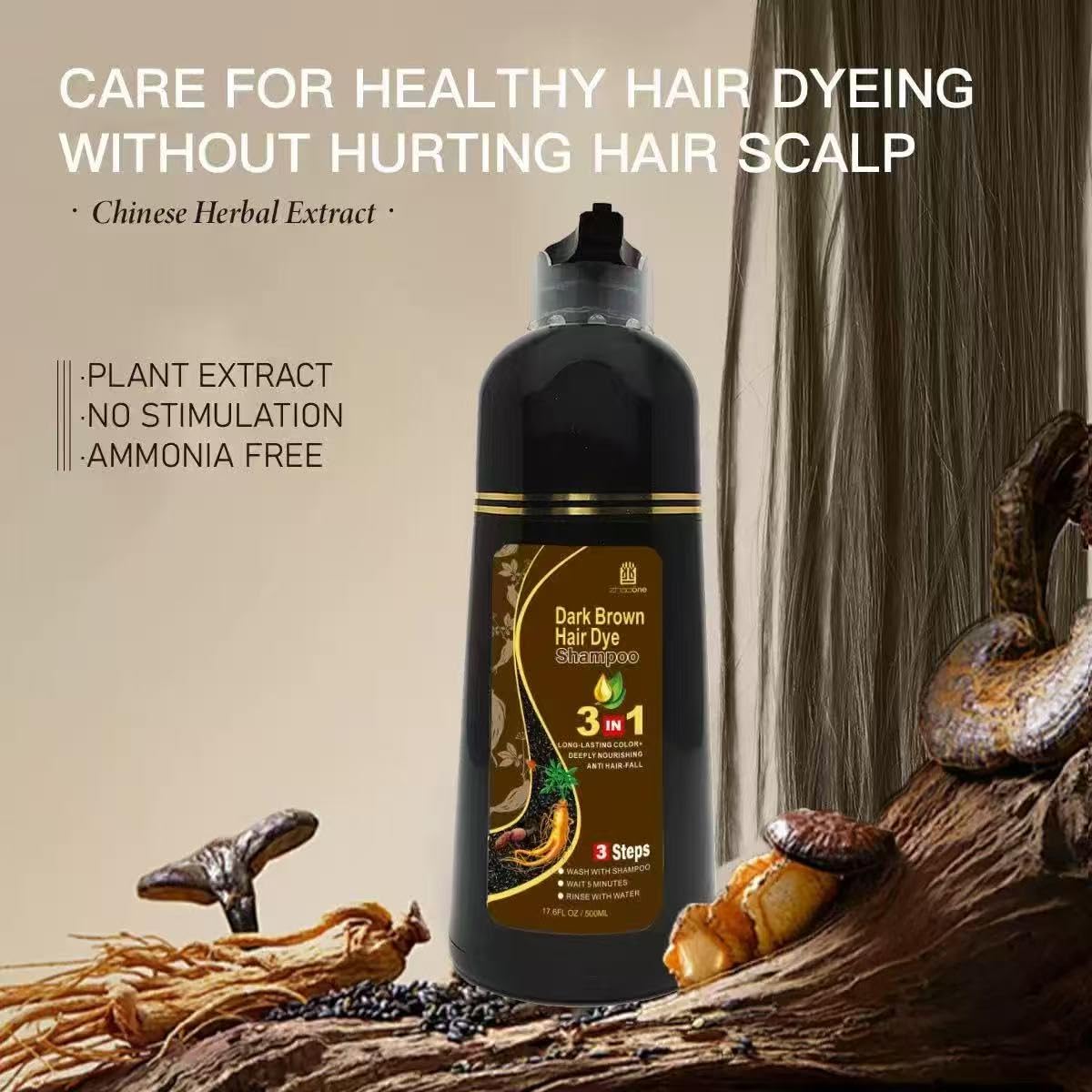 USMATEK Brown Hair Dye Shampoo – 3-in-1 Color, Scalp Care & Moisture | 500ml