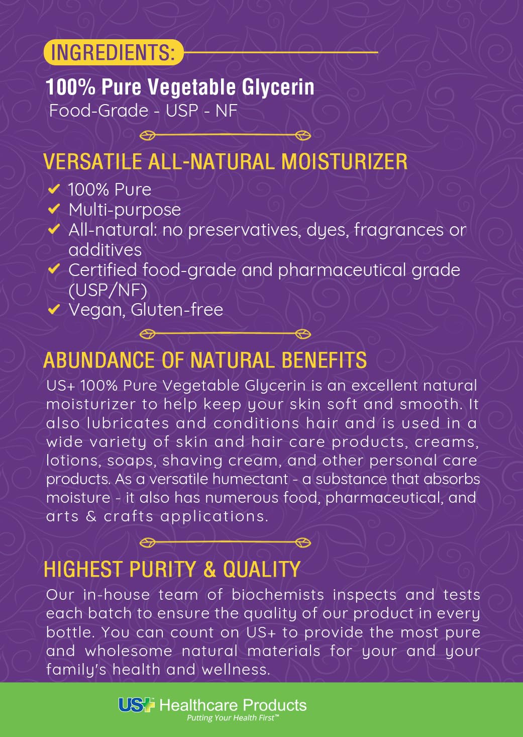 US+ 32oz 100% Pure Vegetable Glycerin – USP Grade, Food & Pharma Quality