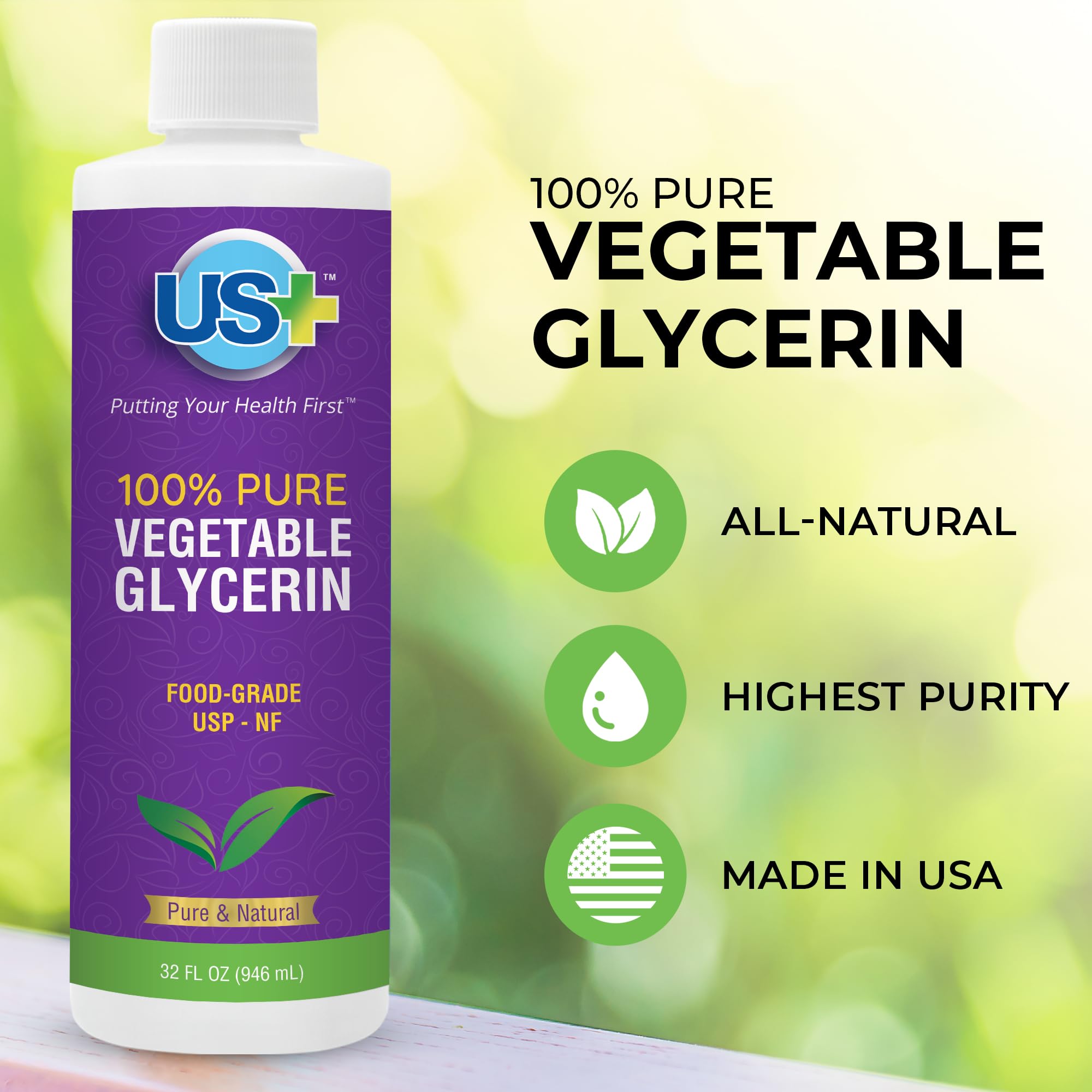US+ 32oz 100% Pure Vegetable Glycerin – USP Grade, Food & Pharma Quality