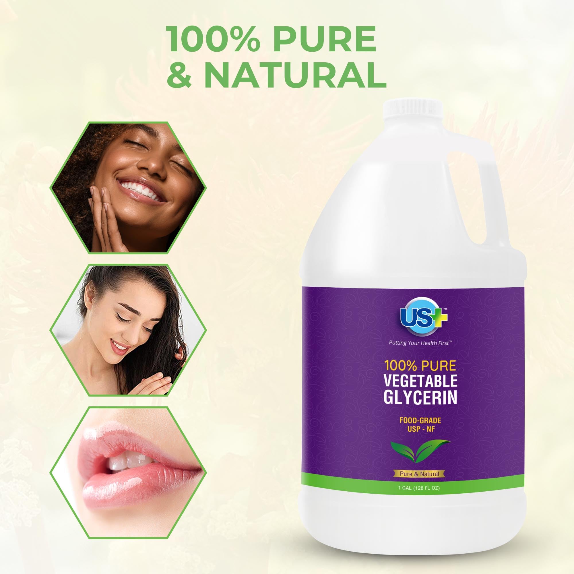 US+ 100% Pure Vegetable Glycerin – USP Food & Pharmaceutical Grade – Premium All-Natural Moisturizer, Cleanser & DIY Cosmetic (1 Gallon)