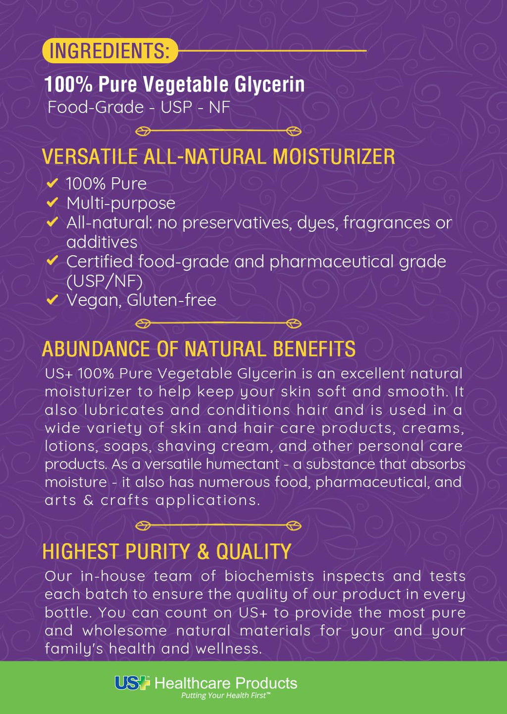 US+ 100% Pure Vegetable Glycerin – USP Food & Pharmaceutical Grade – Premium All-Natural Moisturizer, Cleanser & DIY Cosmetic (1 Gallon)