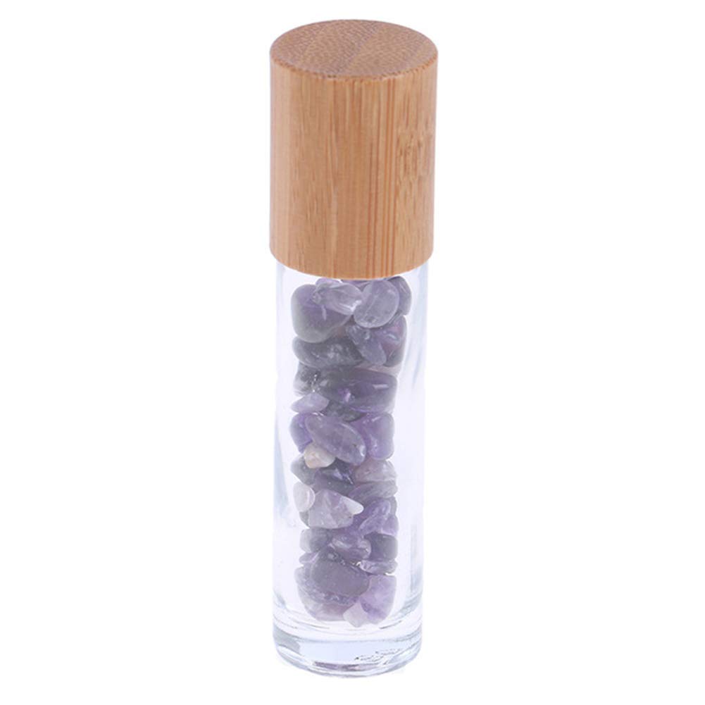 USRommaner 5 Pack 10ml Clear Roll-On Bottles with Amethyst Chakra Stones | Glass Roller Bottle Set
