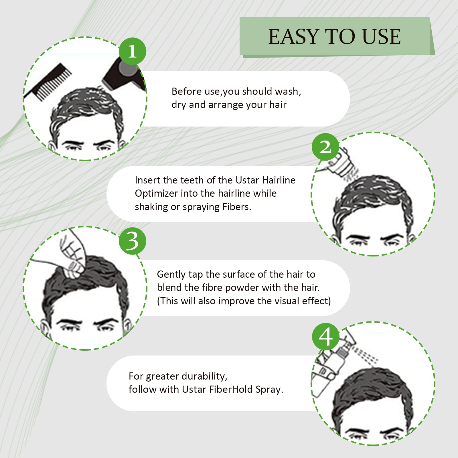 USTAR Hair Building Fibers 77.5g – 5-in-1 Set for Instantly Thicker, Fuller Hair (Medium Brown)