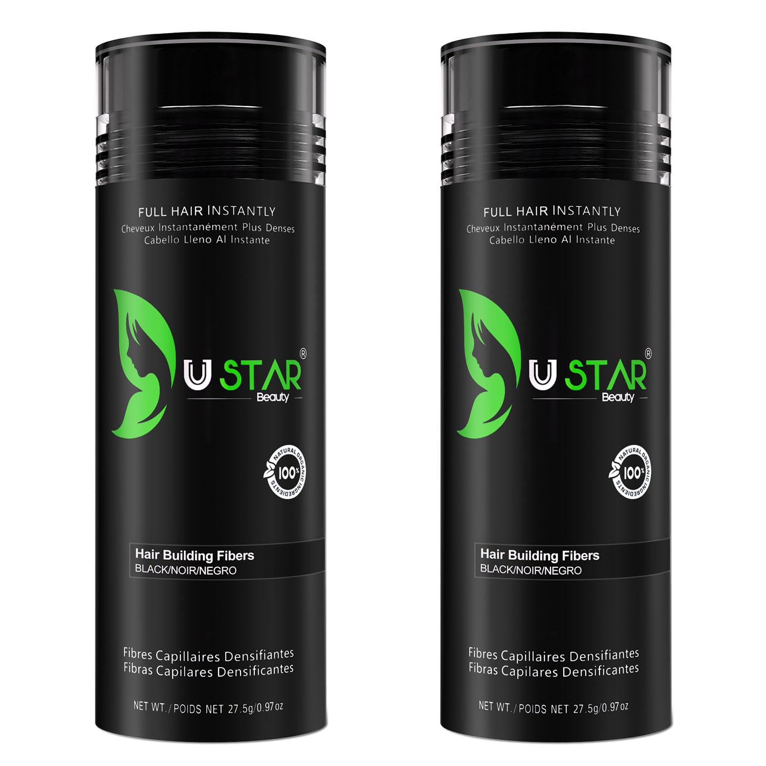 USTAR Hair Fibers 55g - Hair Building Fibers for Thinning Hair - Instantly Fuller Look - For Men & Women - Black