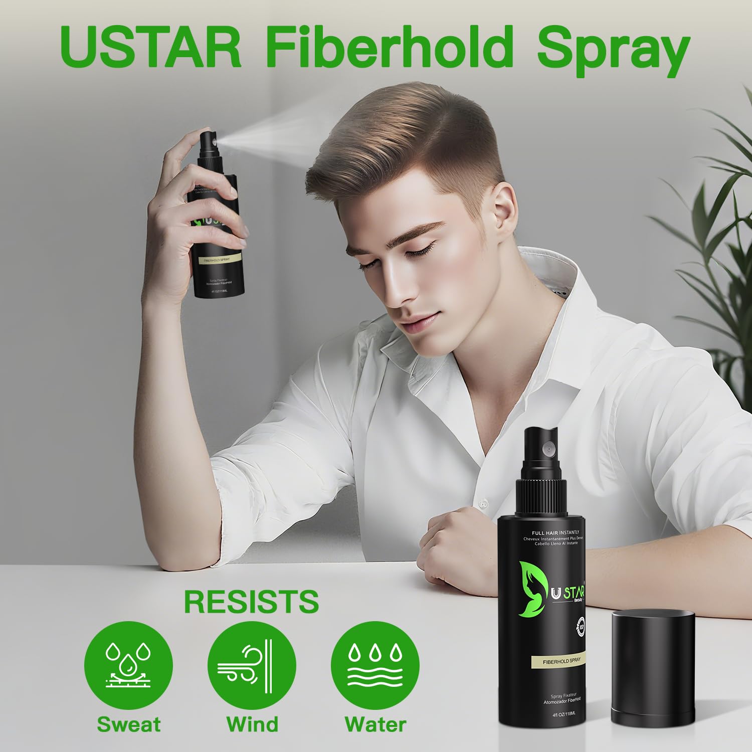 USTAR Hair Building Fibers 77.5g – 5-in-1 Kit with Holding Spray (Dark Brown)