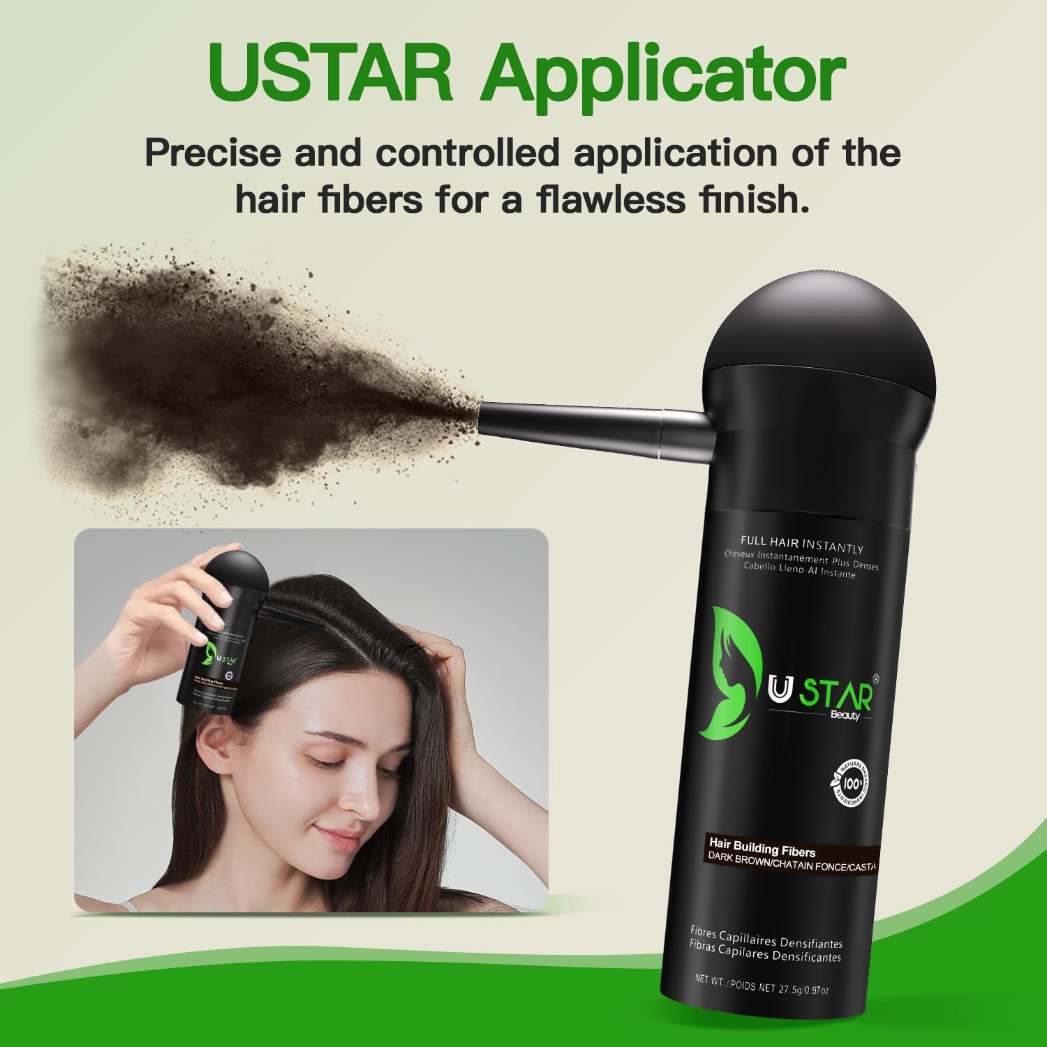 USTAR Hair Fibers 55g – Instant Volume for Thinning Hair (Dark Brown)