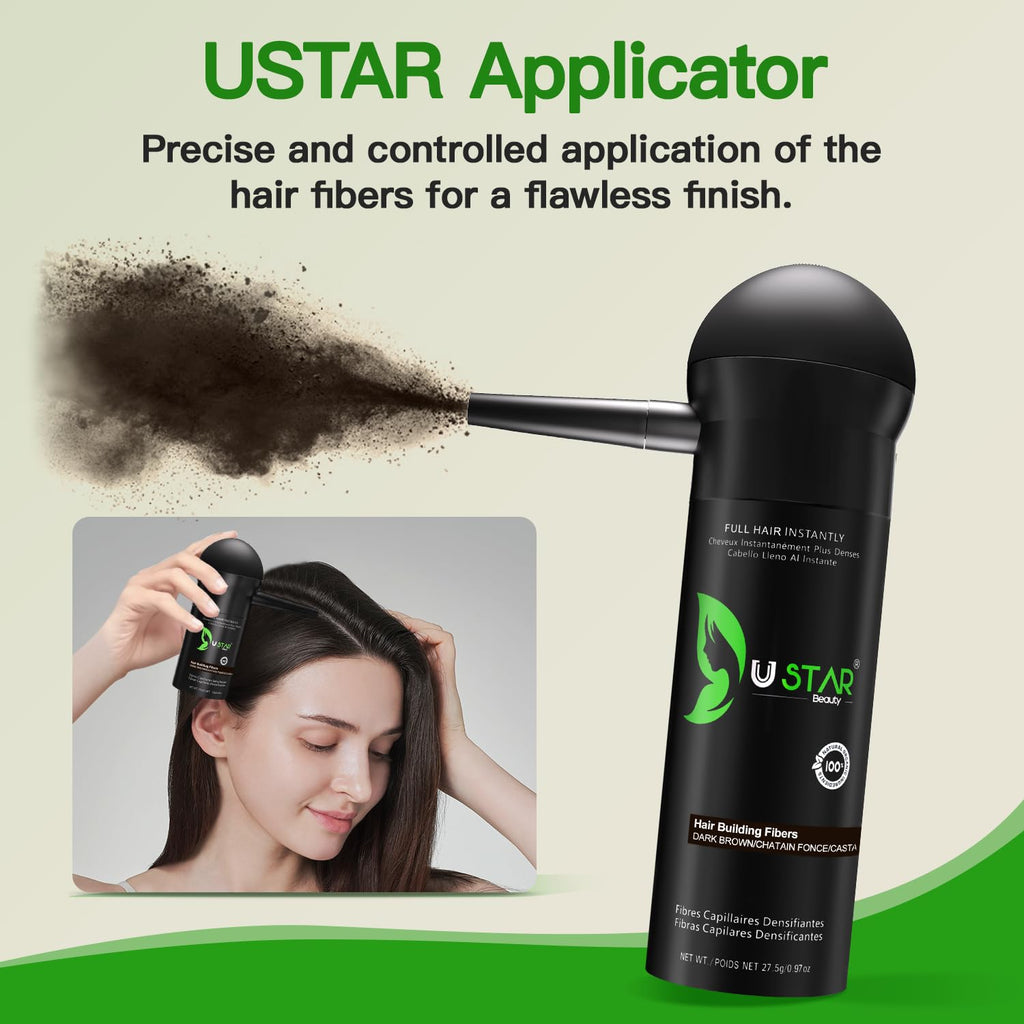 USTAR Hair Building Fibers 77.5g – 5-in-1 Kit with Holding Spray (Dark Brown)
