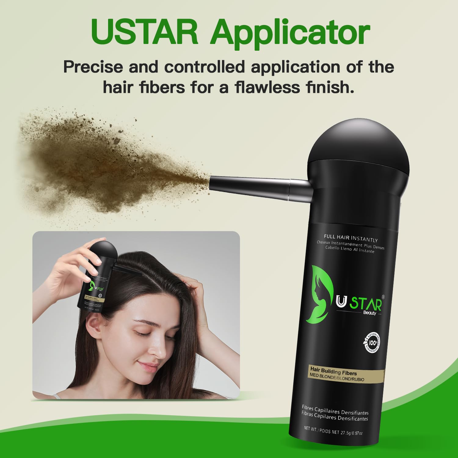 USTAR Hair Building Fibers 77.5g | 5-in-1 Hair Fibers Set for Thinning Hair - Medium Blonde