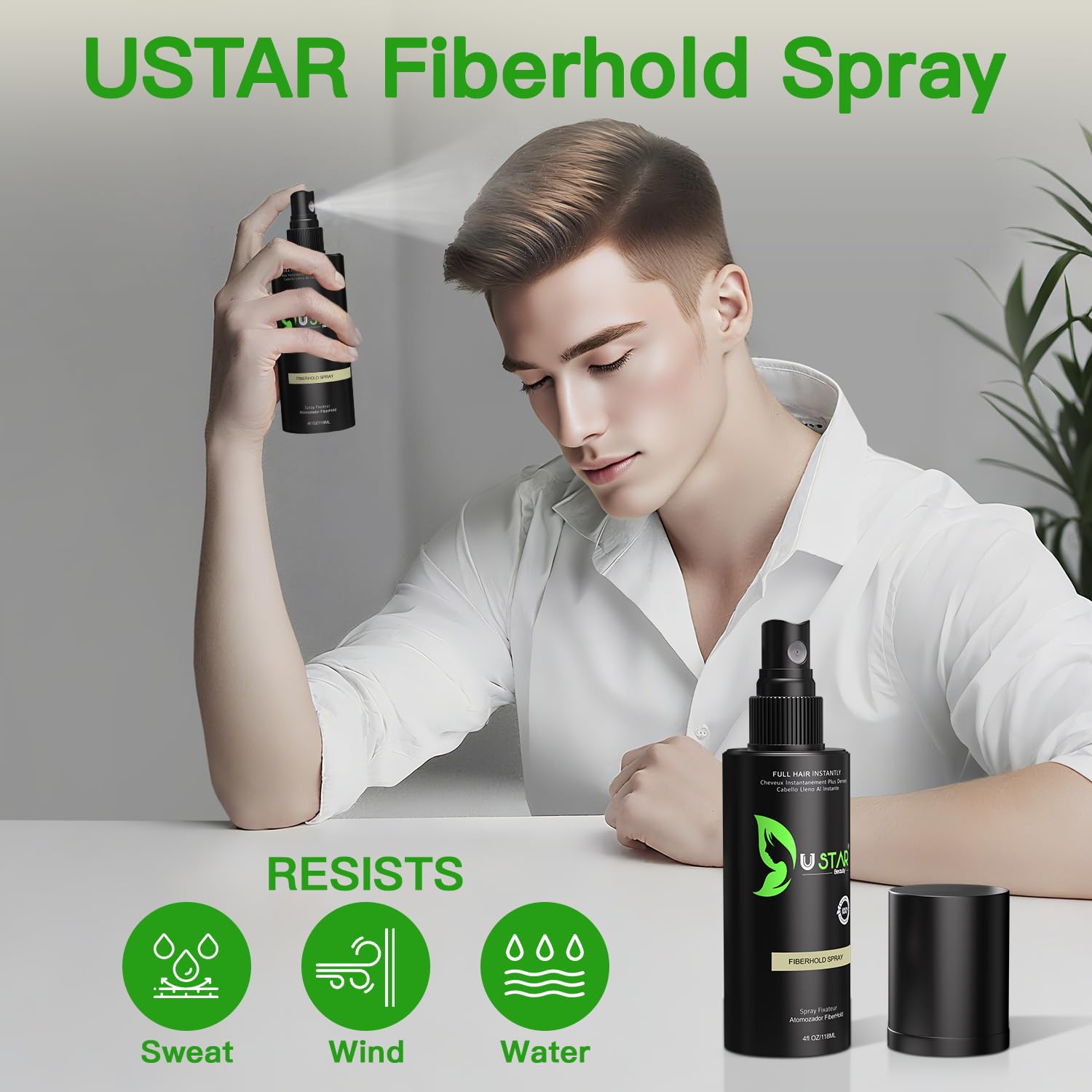 USTAR Hair Building Fibers 77.5g – 5-in-1 Set for Instantly Thicker, Fuller Hair (Medium Brown)