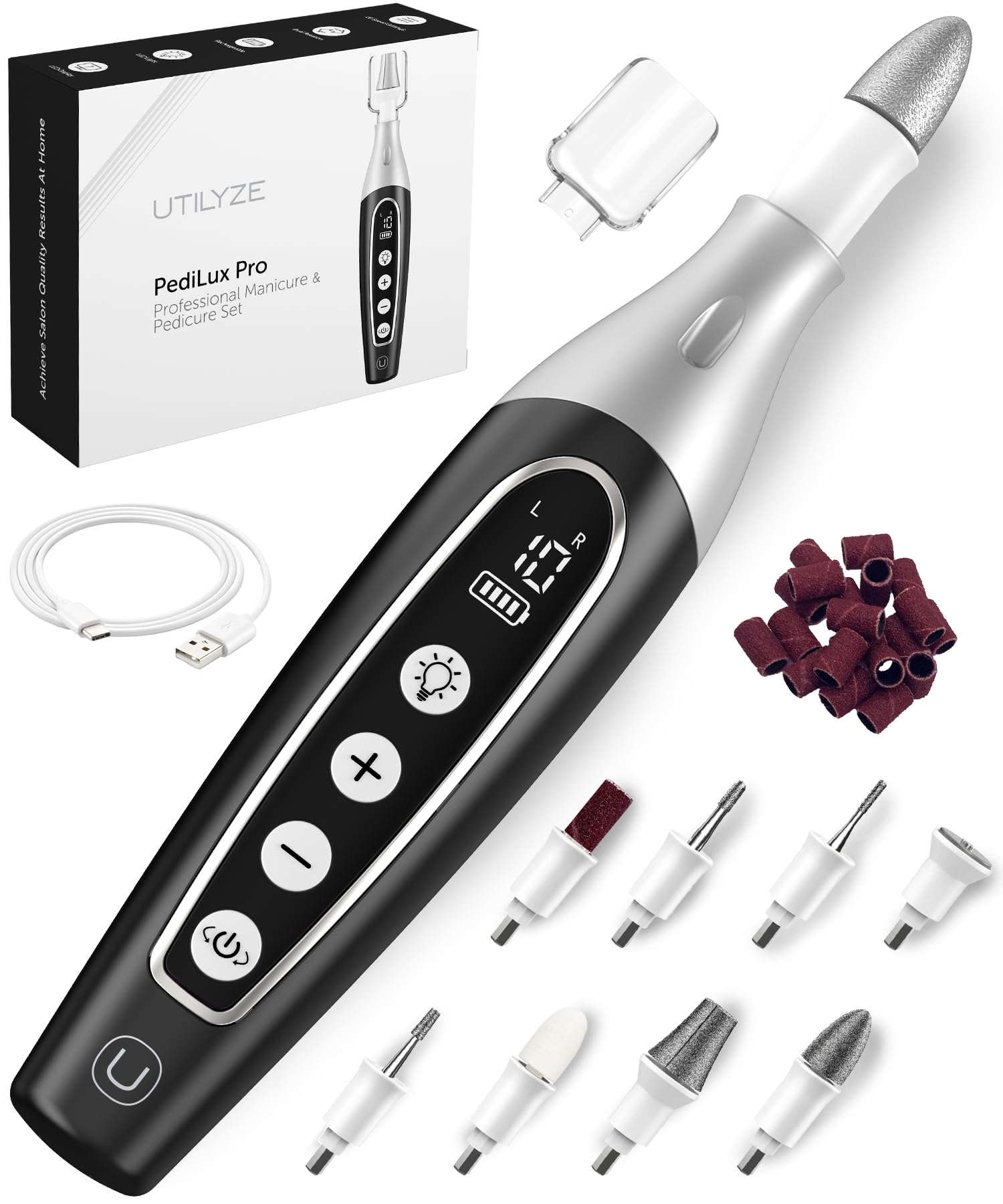 UTILYZE PediLux Pro – Professional At-Home Nail Care Kit with Cordless Nail File, 10-Speed