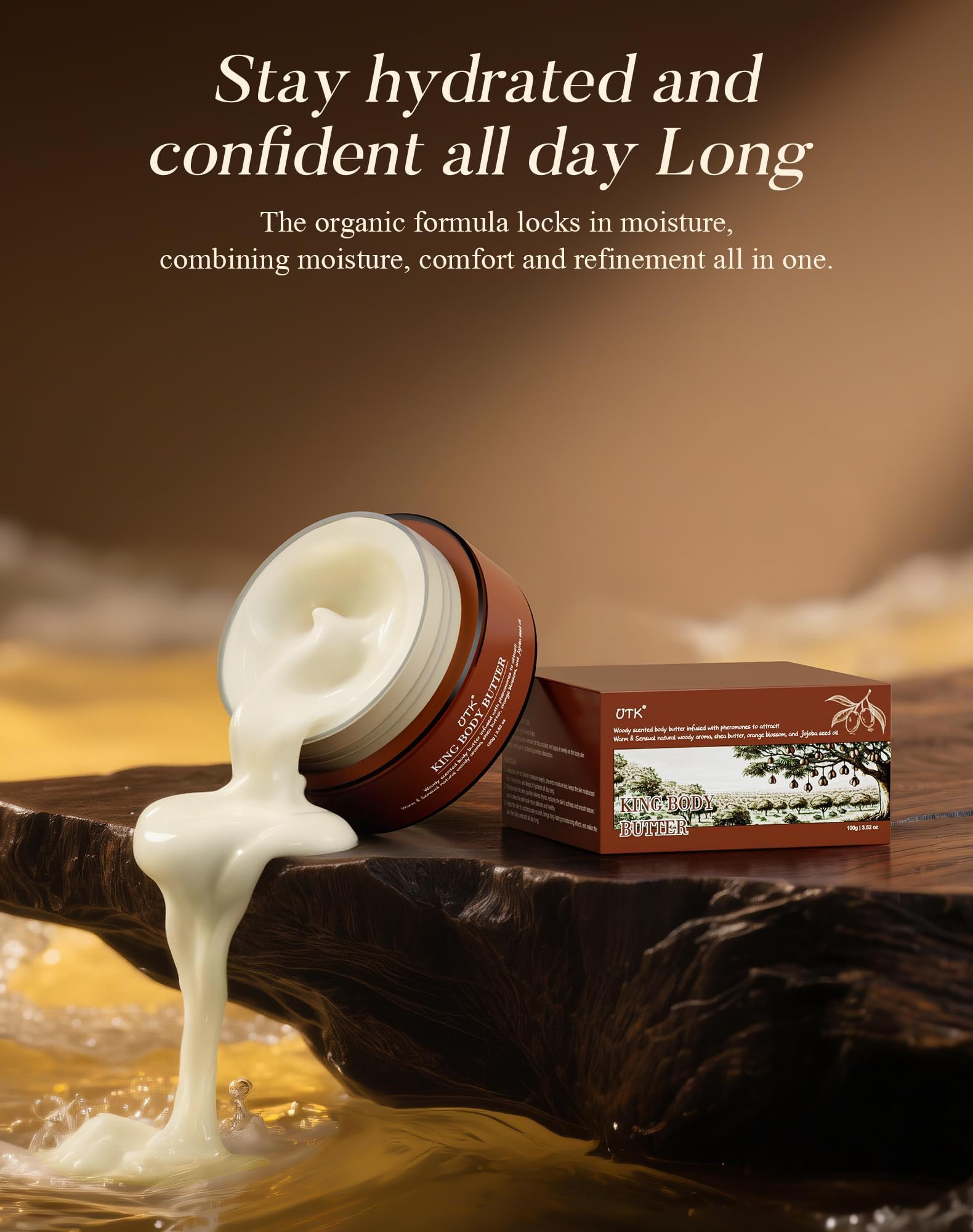 UTK King Body Butter for Men – Woody Fragrance & Orange Blossom, Organic Shea & Jojoba, All-Day Hydration (3.5 oz)