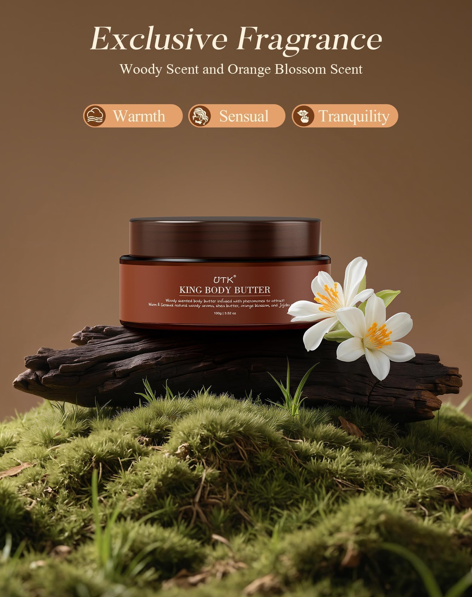 UTK King Body Butter for Men – Woody Fragrance & Orange Blossom, Organic Shea & Jojoba, All-Day Hydration (3.5 oz)