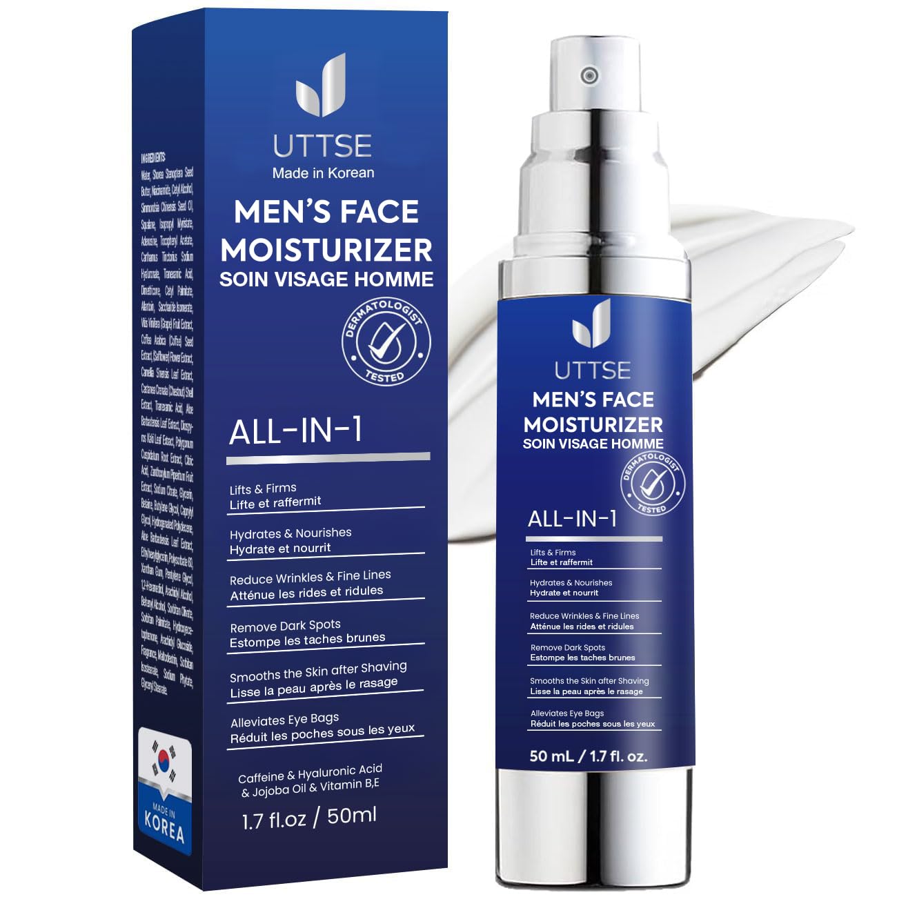 Uttse 6-in-1 Mens Face Moisturizer | Depuff, Brighten, Hydrate – Made in Korea