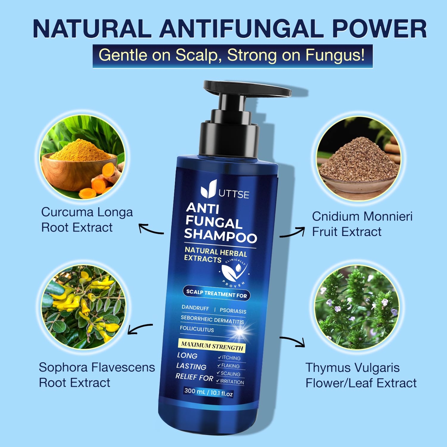 Uttse Anti-Fungal Shampoo for Scalp Psoriasis, Dandruff & Folliculitis — 300 mL