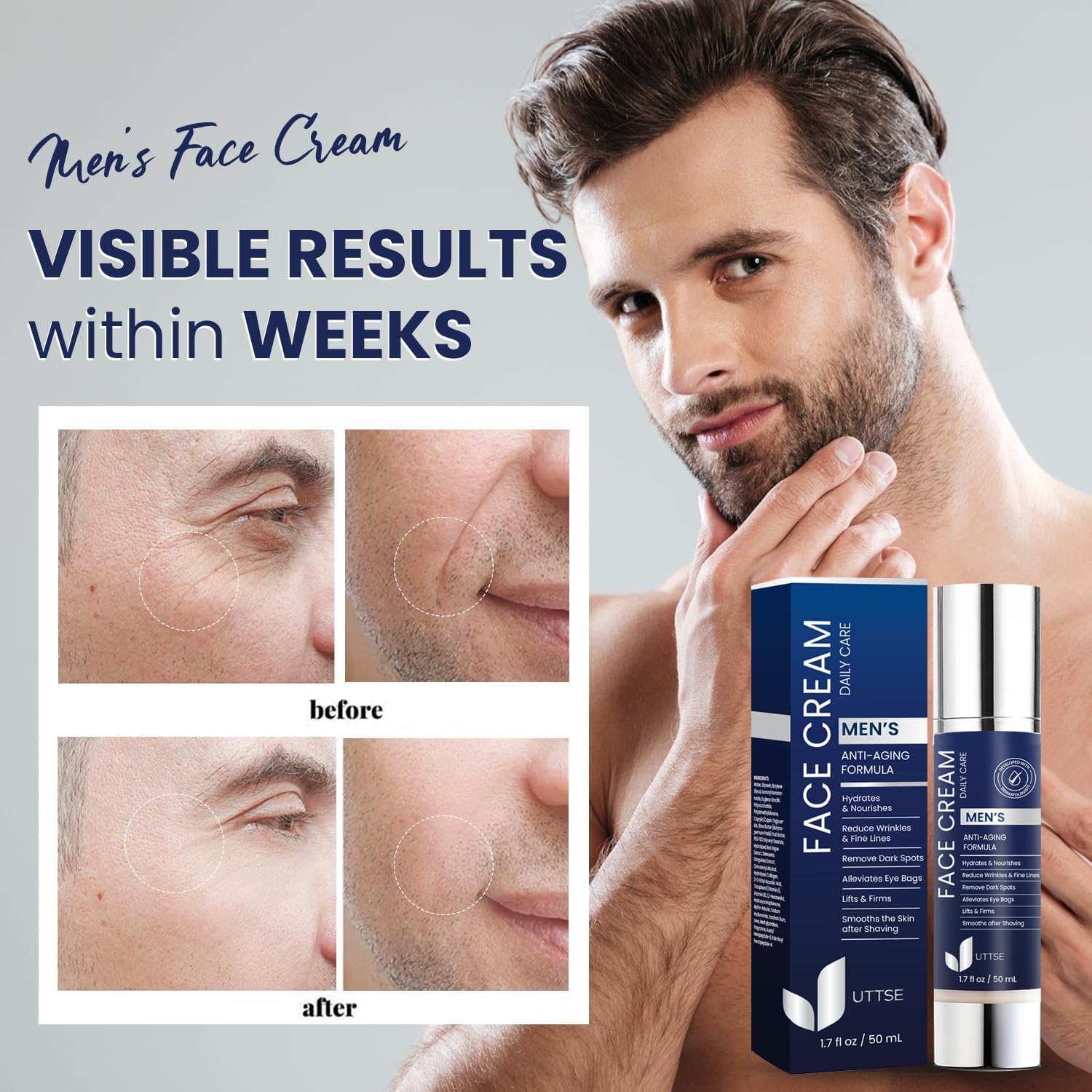 Uttse 6-in-1 Mens Face Moisturizer | Depuff, Brighten, Hydrate – Made in Korea