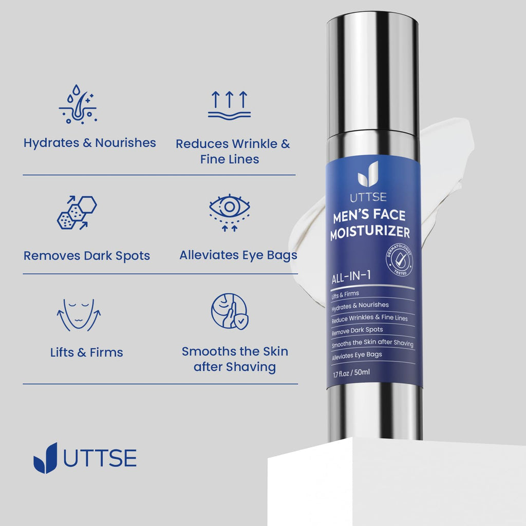 Uttse 6-in-1 Mens Face Moisturizer | Depuff, Brighten, Hydrate – Made in Korea