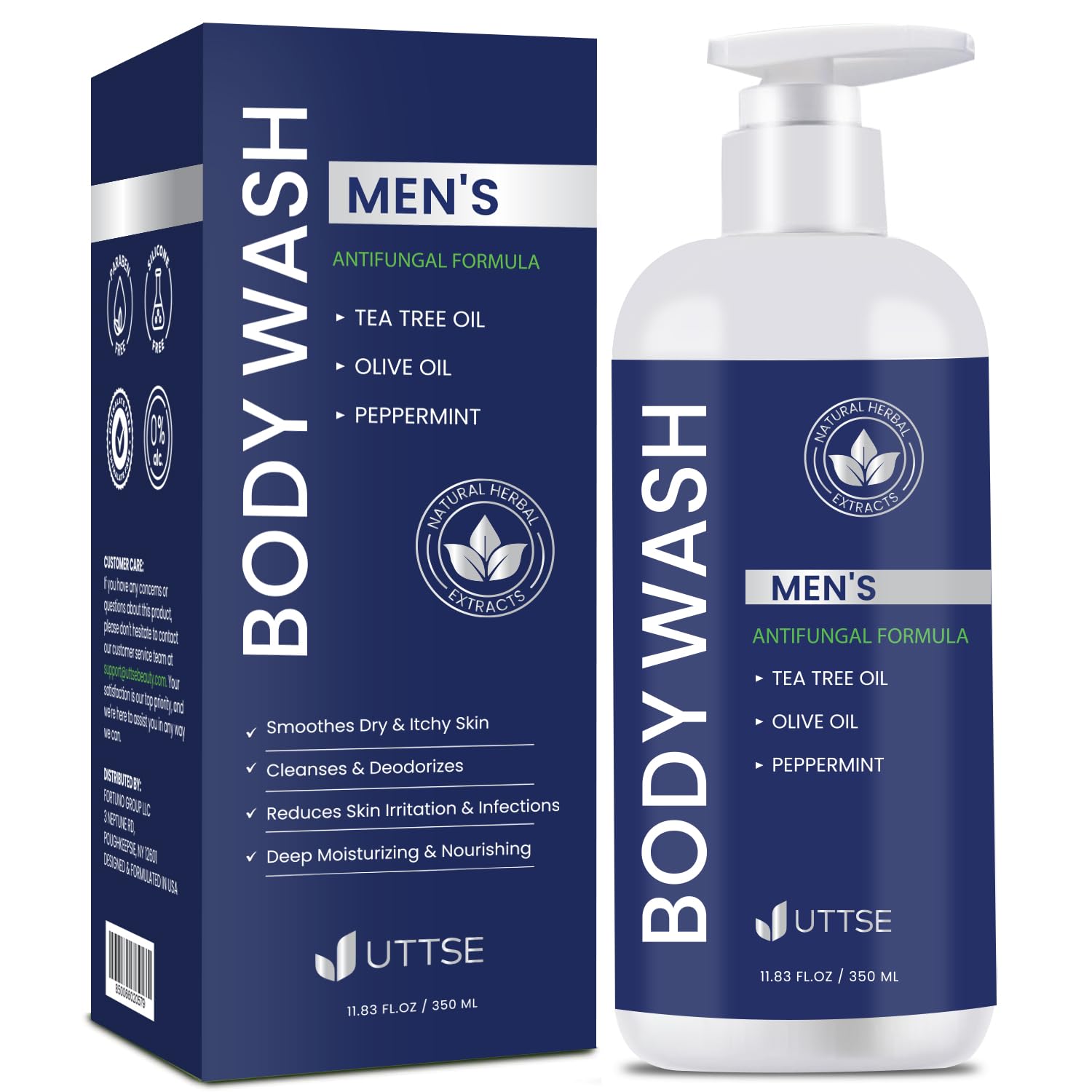 Uttse Tea Tree Body Wash for Men — Antifungal Cleanser, Odor Control & Skin Comfort (11.8 oz / 350 mL)