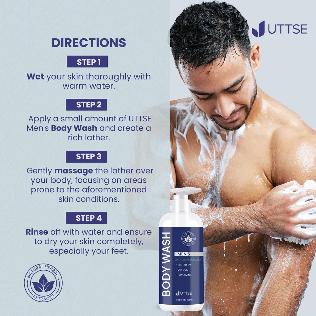 Uttse Tea Tree Body Wash for Men — Antifungal Cleanser, Odor Control & Skin Comfort (11.8 oz / 350 mL)