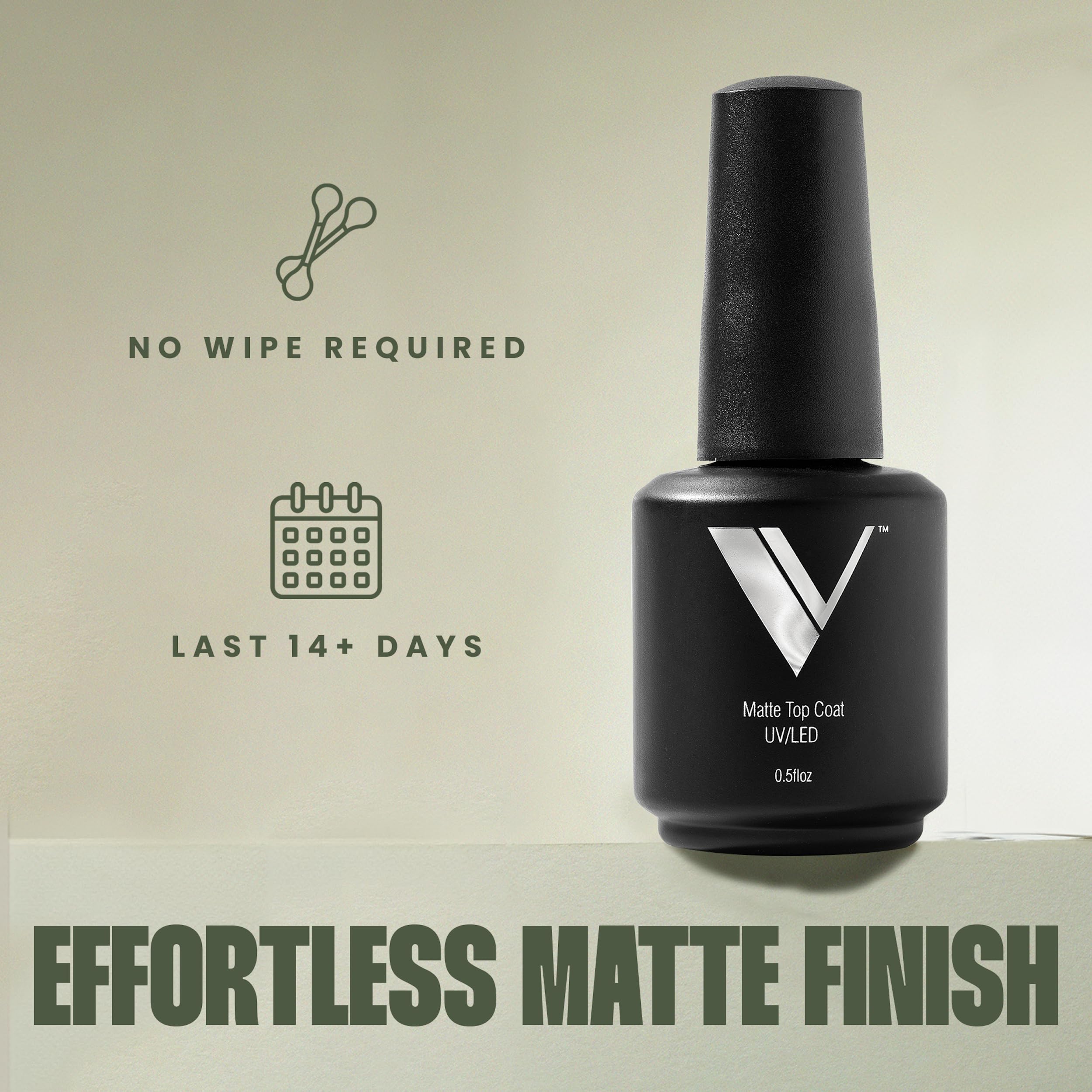 V Beauty Pure Non-Wipe Matte Top Coat – Long-Lasting, Chip-Resistant Gel Nail Polish Topcoat (15 ml)