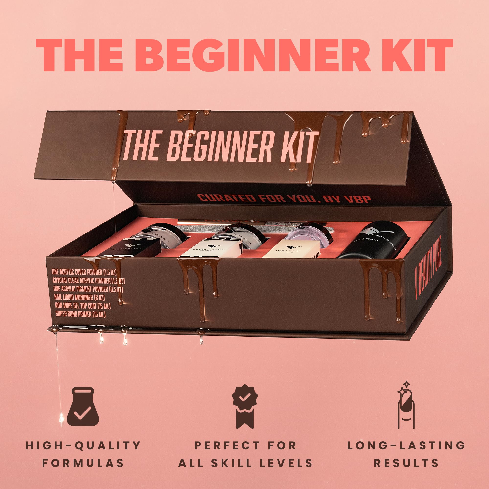 V Beauty Pure Acrylic Nail Kit – Beginner Set with Gel Top Coat, Dehydrator, Monomer Liquid & Dip Powder