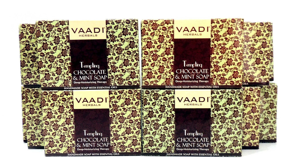 Vaadi Herbals Chocolate & Mint Bar Soap – Handmade, All-Natural Moisturizing Soap, Pack of 12 (32 oz)